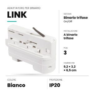 Ideal lux link adattatore 3 poli on-off per binario trifase bianco