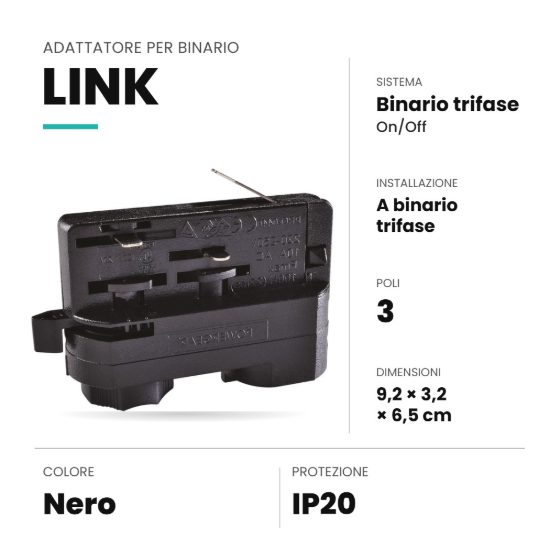 Ideal lux link adattatore 3 poli on-off per binario trifase nero