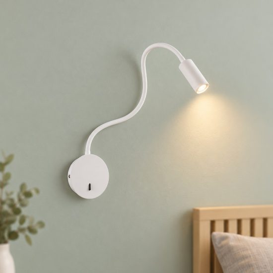 Ideal lux focus-2 applique per comodino camera da letto led 3,5w 3000k a braccio flessibile bianca