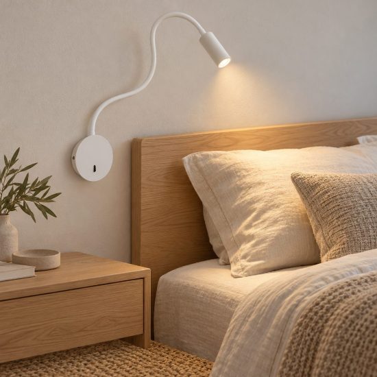 Ideal lux focus-2 applique per comodino camera da letto led 3,5w 3000k a braccio flessibile bianca