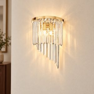 Ideal lux carlton applique 3 luci e14 30cm per soggiorno classica oro con pendenti