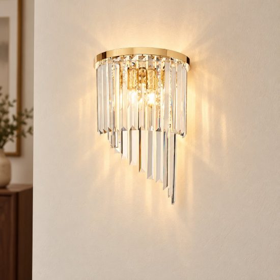 Ideal lux carlton applique 3 luci e14 30cm per soggiorno classica oro con pendenti