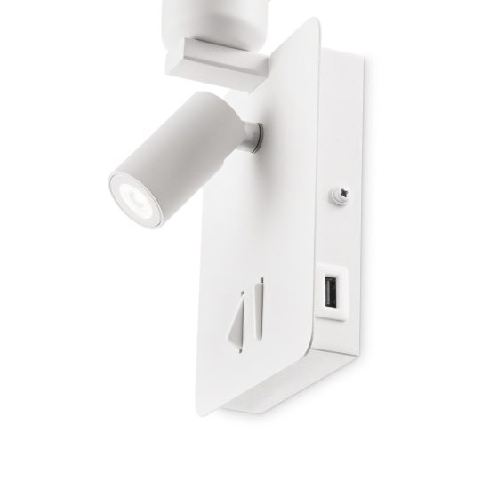 Ideal lux gea applique per comodino camera da letto led 3w 3000k con presa usb senza paralume bianca