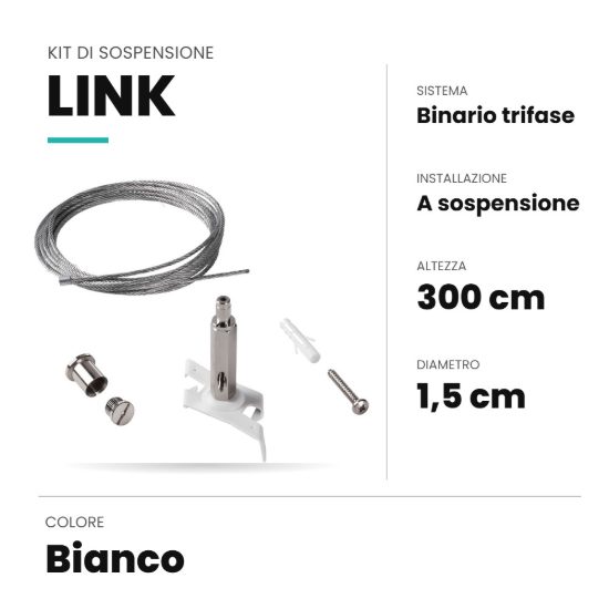 Ideal lux link kit di sospensione 3m per binario trifase bianco