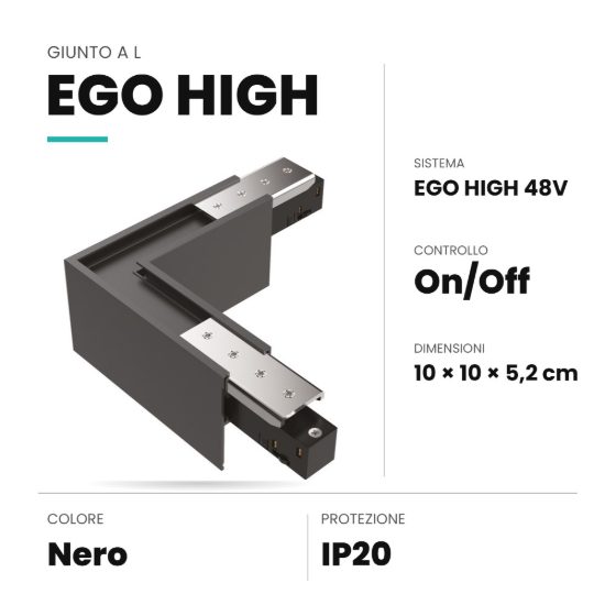 Ideal lux ego giunto a l per binario high on-off nero