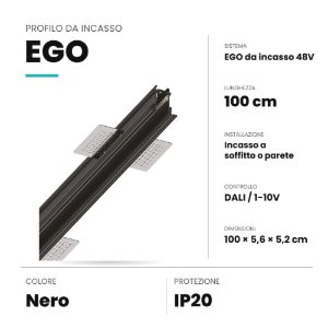 Ideal lux ego binario da incasso 48v 1m dali/1-10v nero