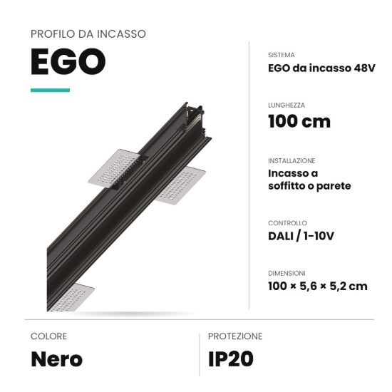 Ideal lux ego binario da incasso 48v 1m dali/1-10v nero
