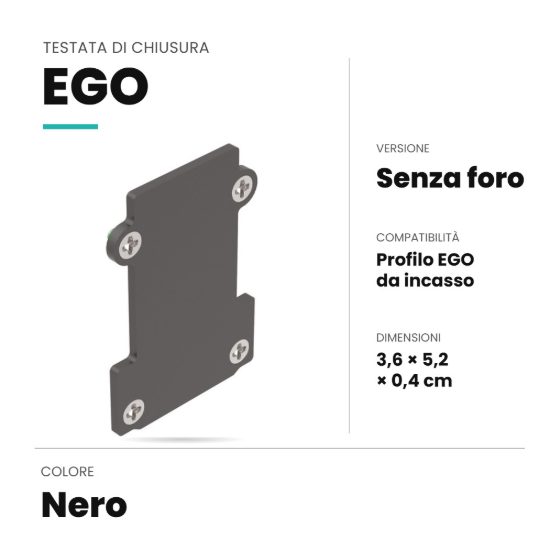 Ideal lux ego testata di chiusura senza foro per binario da incasso nera