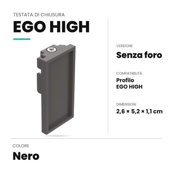 Ideal lux ego testata di chiusura senza foro per binario high nera