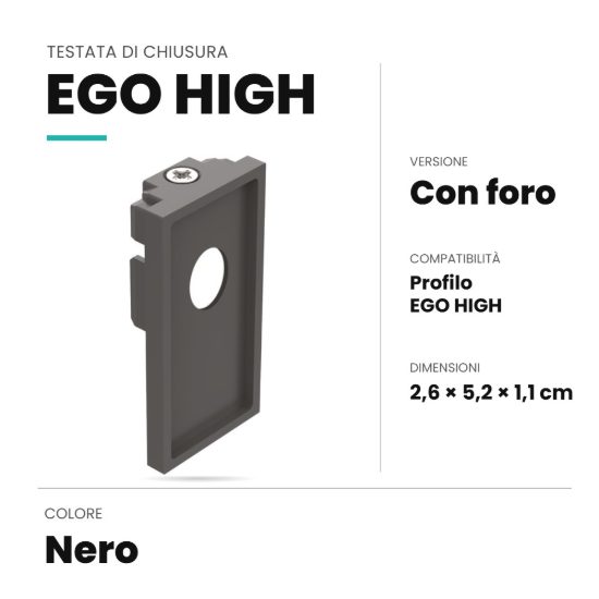 Ideal lux ego testata di chiusura con foro per binario high nera