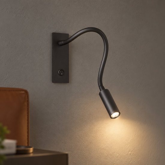 Ideal lux io applique per comodino camera da letto led 3w 3000k con faretto orientabile moderna nera
