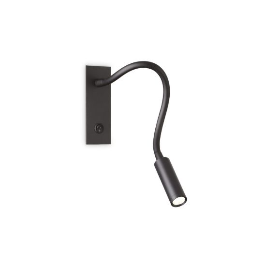 Ideal lux io applique per comodino camera da letto led 3w 3000k con faretto orientabile moderna nera