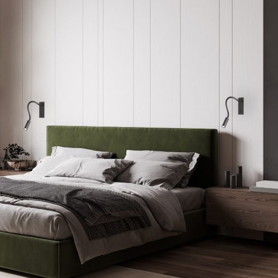 Ideal lux io applique per comodino camera da letto led 3w 3000k con faretto orientabile moderna nera