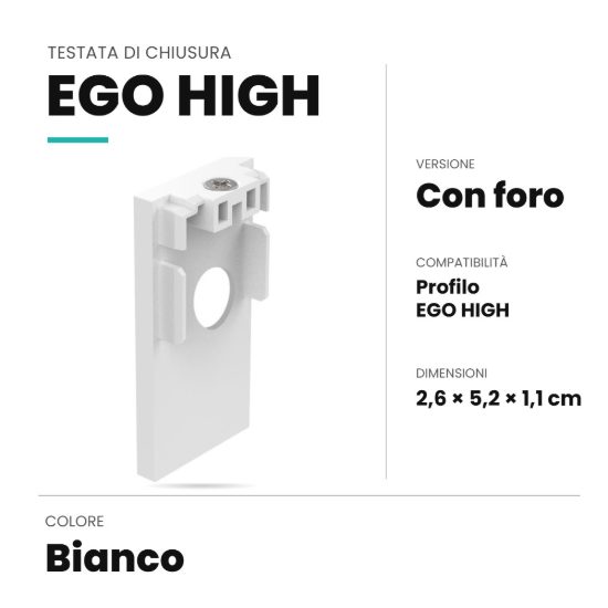Ideal lux ego testata di chiusura con foro per binario high bianca
