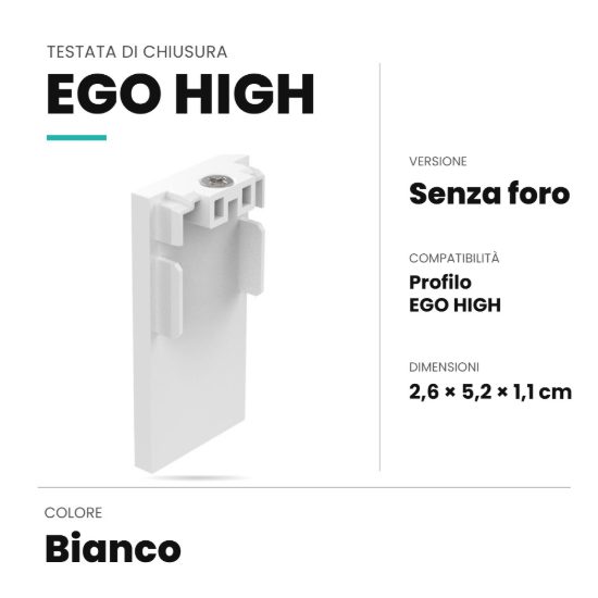 Ideal lux ego testata di chiusura senza foro per binario high bianca