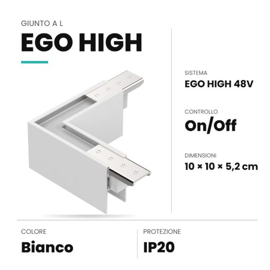 Ideal lux ego giunto a l per binario high on-off bianco
