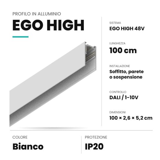 Ideal lux ego binario da soffitto, parete o sospensione high 48v 1m dali/1-10v bianco