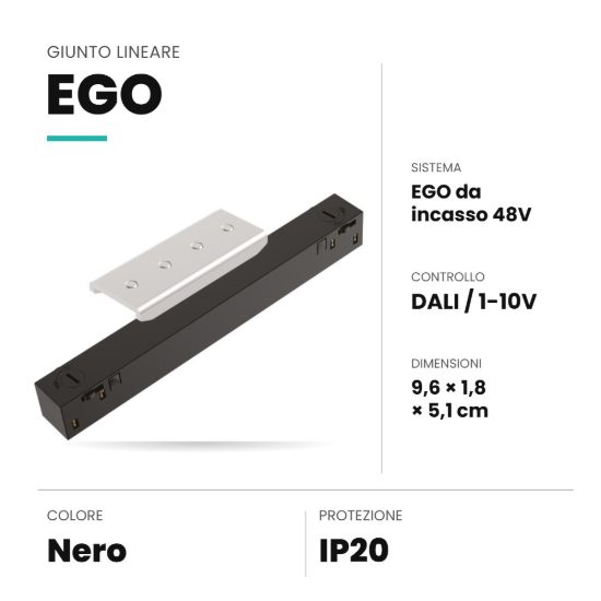 Ideal lux ego giunto lineare per binario da incasso nero