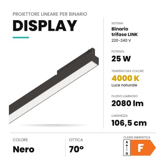 Ideal lux display lineare per binario trifase led 25w 4000k 106,5cm antiabbagliamento nero
