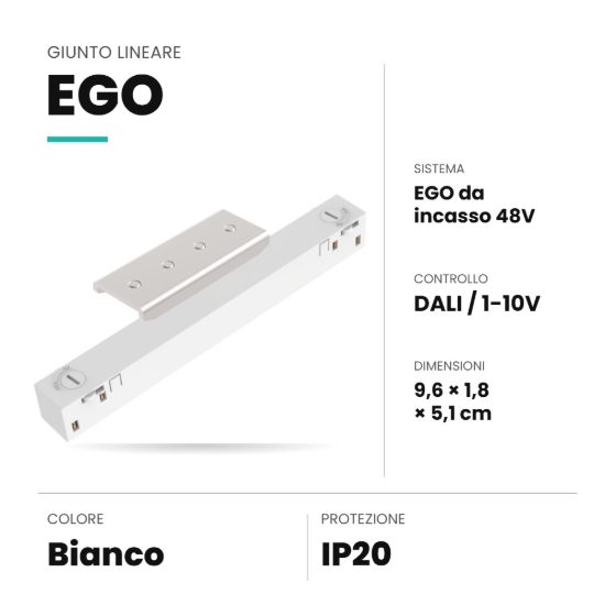 Ideal lux ego giunto lineare per binario da incasso bianco