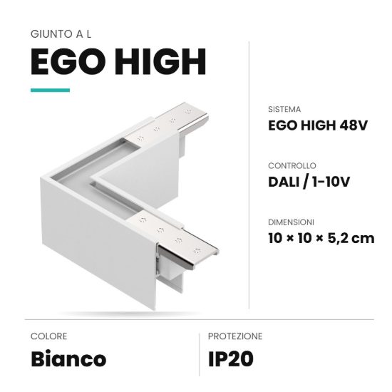 Ideal lux ego giunto a l per binario high dali/1-10v bianco