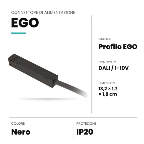 Ideal lux ego connettore di alimentazione per binario dali/1-10v nero