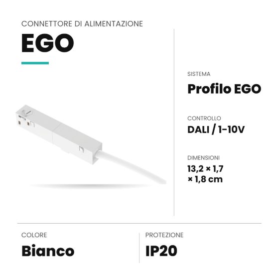 Ideal lux ego connettore di alimentazione per binario dali/1-10v bianco