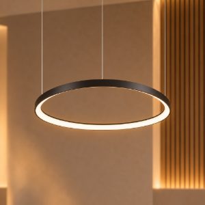 Ideal lux gemini lampadario ad anello led 55w 3000k 81cm dali push per sala da pranzo moderno nero