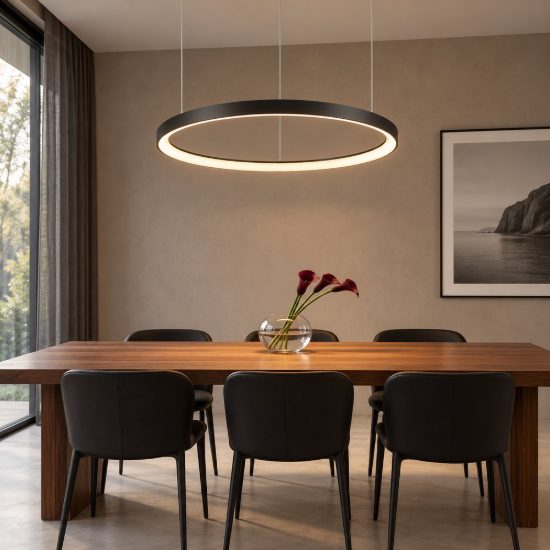 Ideal lux gemini lampadario ad anello led 55w 3000k 81cm dali push per sala da pranzo moderno nero