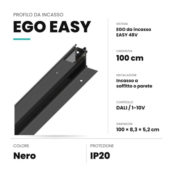Ideal lux ego binario da incasso easy 48v 1m dali/1-10v nero
