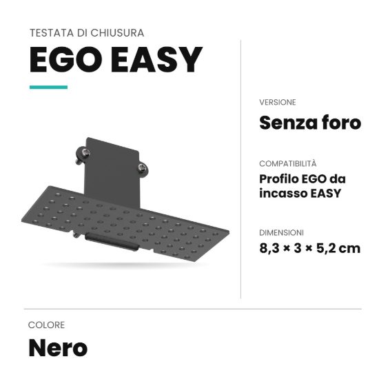 Ideal lux ego testata di chiusura senza foro per binario da incasso easy nera