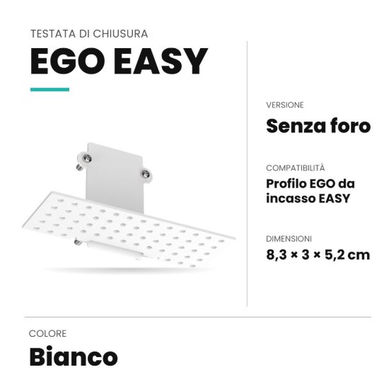 Ideal lux ego testata di chiusura senza foro per binario da incasso easy bianca