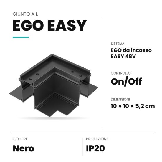 Ideal lux ego giunto a l per binario da incasso easy on-off nero