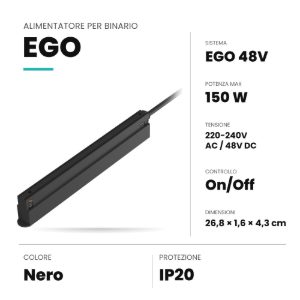 Ideal lux ego alimentatore a binario 150w 48v on-off nero