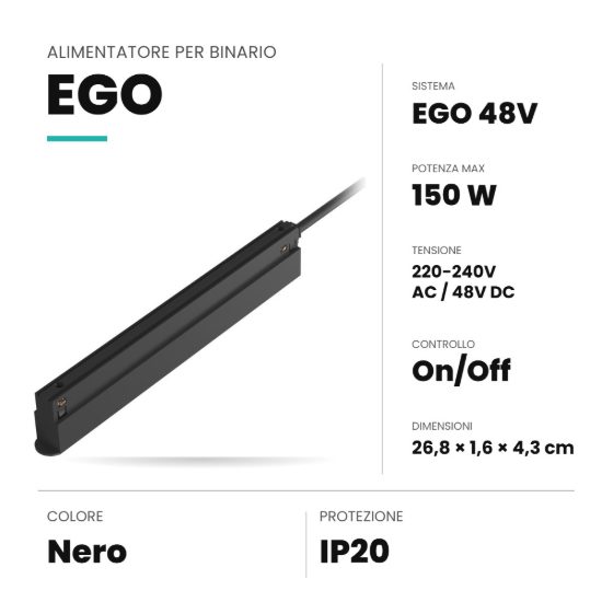 Ideal lux ego alimentatore a binario 150w 48v on-off nero