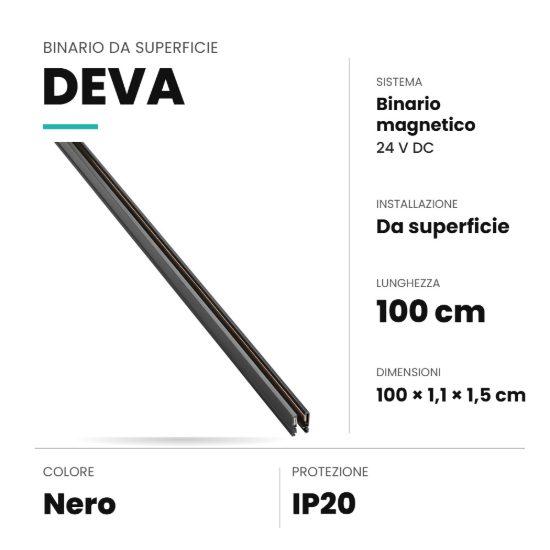 Ideal lux deva binario magnetico 24v da superficie 1m nero