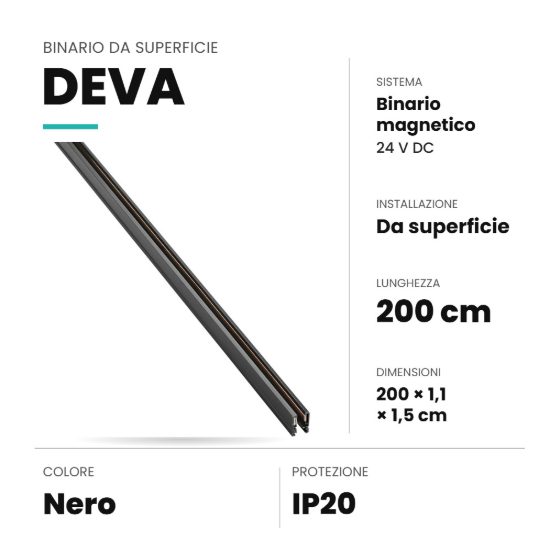 Ideal lux deva binario magnetico 24v da superficie 2m nero