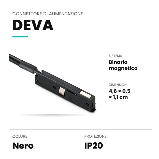 Ideal lux deva connettore di alimentazione per binario magnetico nero