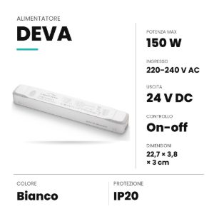 Ideal lux deva alimentatore on-off 150w 24v per binario magnetico bianco