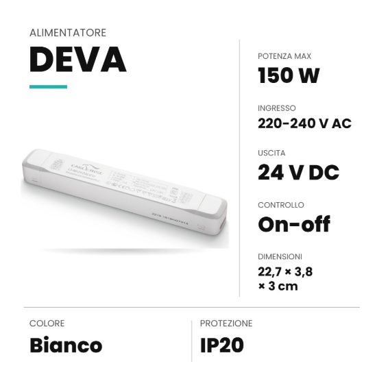 Ideal lux deva alimentatore on-off 150w 24v per binario magnetico bianco