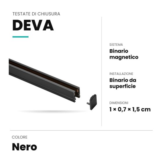 Ideal lux deva kit testate di chiusura per binario magnetico da superficie nero