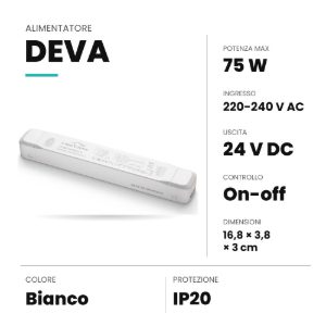 Ideal lux deva alimentatore on-off 75w 24v per binario magnetico bianco