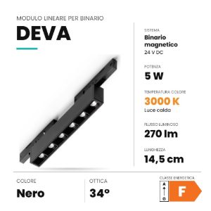 Ideal lux deva accent faretto lineare per binario magnetico led 5w 3000k 14,5cm moderno nero