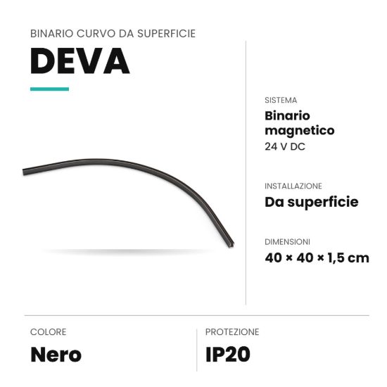 Ideal lux deva binario magnetico curvo da superficie 24v nero