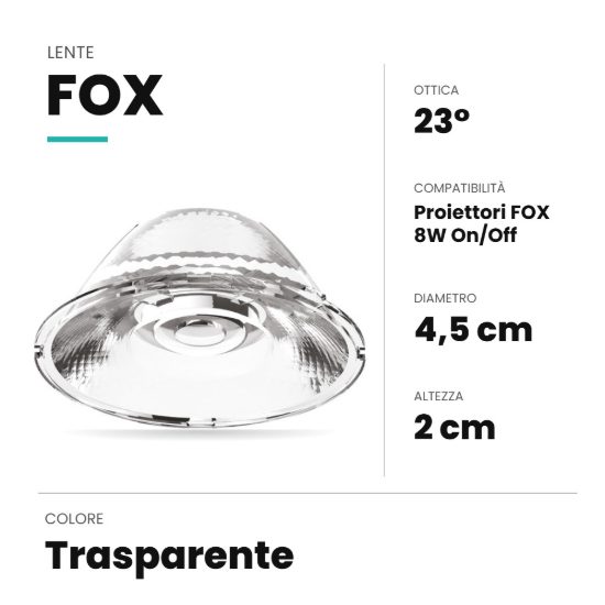 Ideal lux fox lente 23° per faretti 8w on-off trasparente