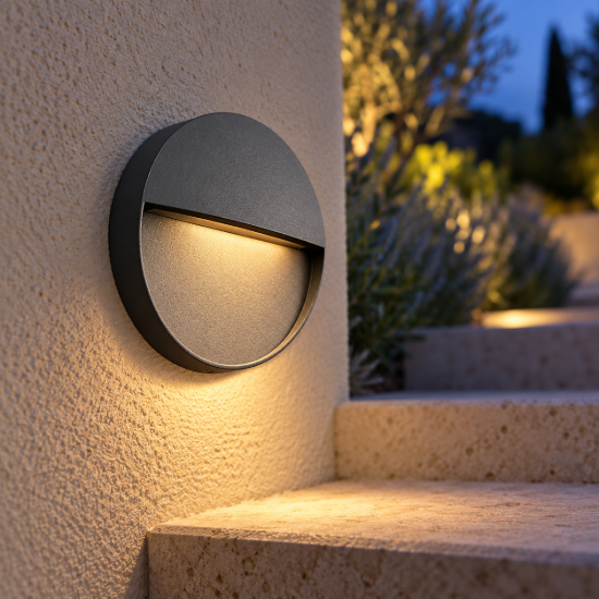 Segnapasso per esterno led 3w 3000k ip54 11cm tonda grigio scuro