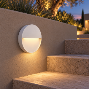 Segnapasso da esterno led 3w 3000k ip54 11cm tonda bianco sabbiato