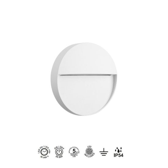 Segnapasso da esterno led 3w 3000k ip54 11cm tonda bianco sabbiato