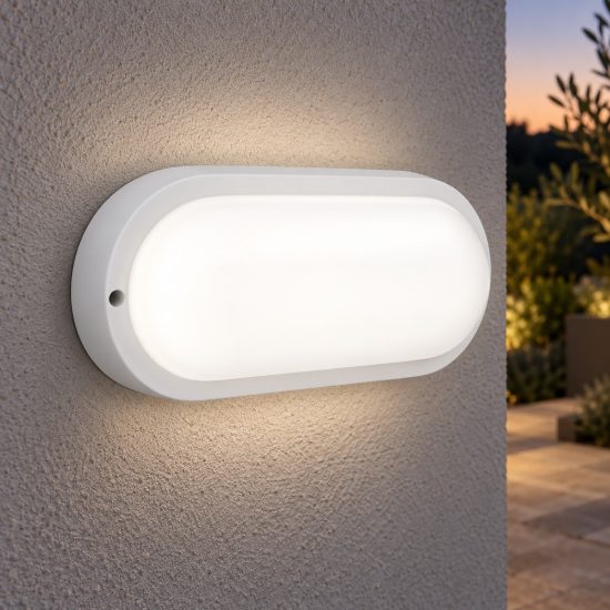 Eglo boschetto e applique e plafoniera da esterno led 11,5w 4000k 20,5cm ip54 moderna ovale bianca