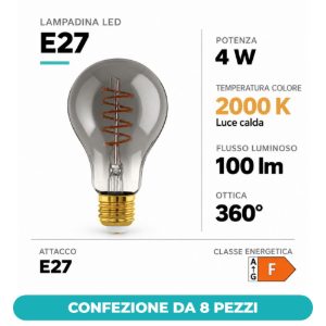 Eglo lampadina led e27 4w 2000k a goccia nera trasparente con filamento a spirale dimmerabile confezione da 8 pezzi